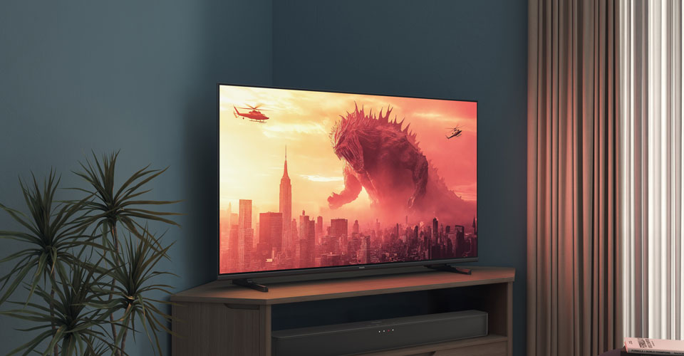 K&ouml;şe sehpasındaki Philips TV'de bir Godzilla filmi g&ouml;steriliyor