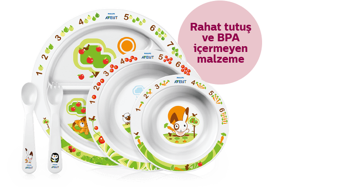 Philips Avent &ccedil;ocuklar i&ccedil;in beslenme seti kolayca tutulur ve BPA i&ccedil;ermez